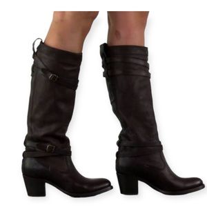 Frye Jane Tall Black Strappy Leather Boot